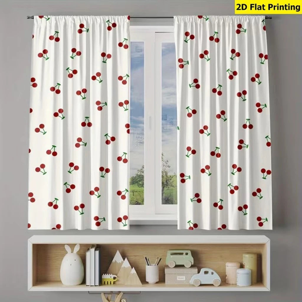 rideau moderne pièces cerises rouges polyester blanc opaque anneaux métalliques inclusion chambre salon cuisine