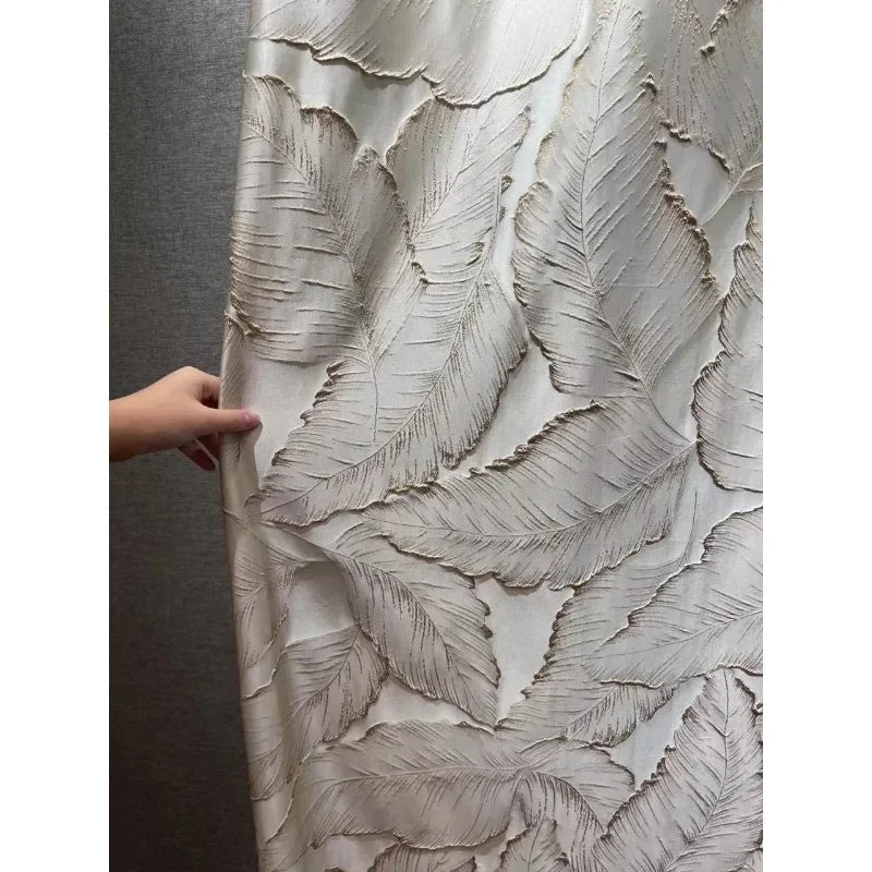 rideau polyester beige feuilles dorées classique opacité maison hospitalité océan