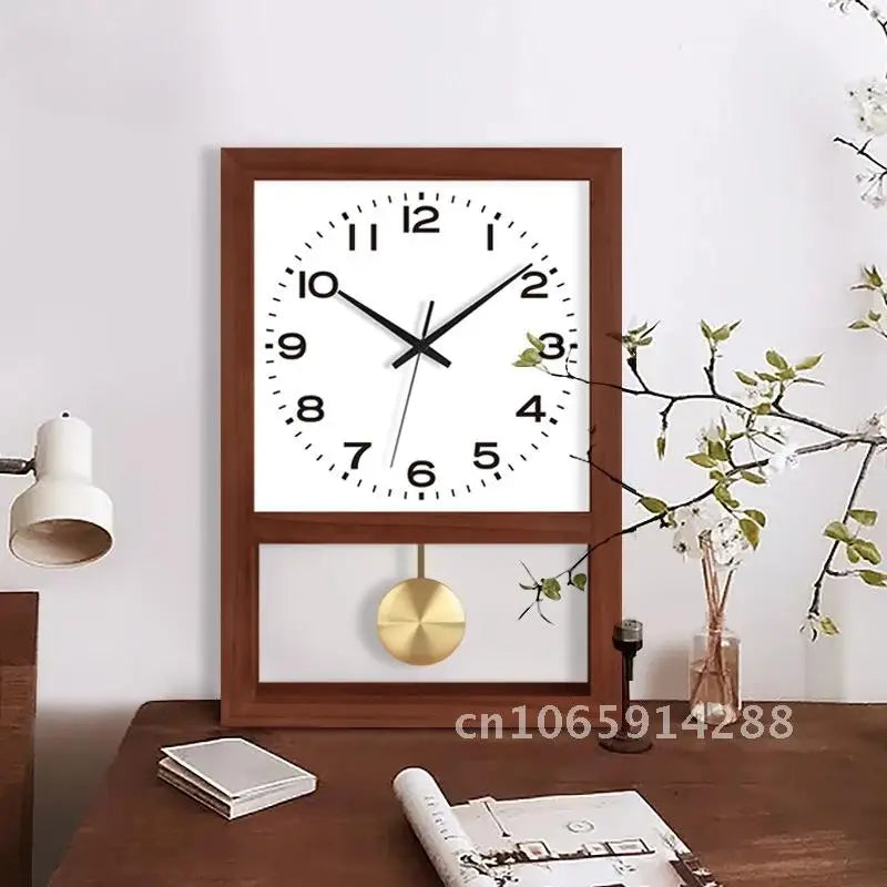 horloge murale carrée bois naturel moderne minimaliste cadran blanc pendule doré salon