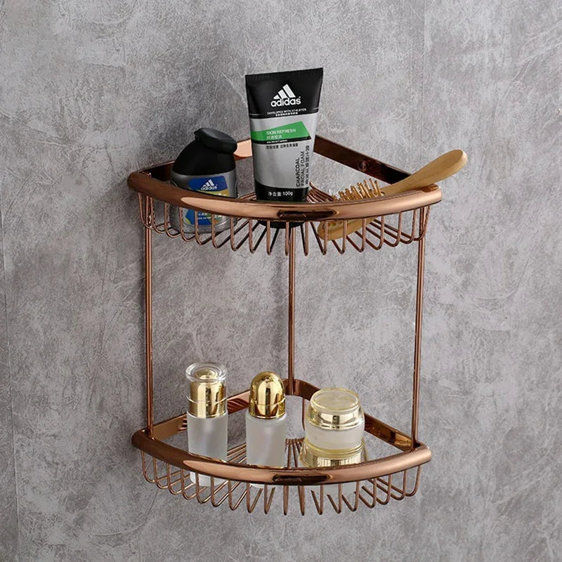panier d'angle salle bain or rose chrome fileté moderne vis fixation produits