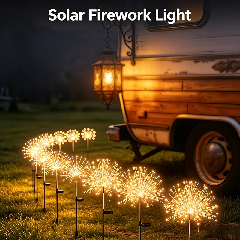 lumière solaire feu d'artifice doré moderne extérieure scintillante jardin pieds métalliques led filigrane opacité