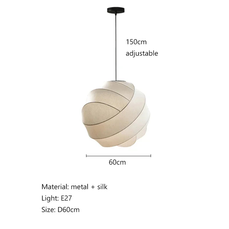 Suspension lumineuse soie beige clair rayures horizontales moderne cuisine salon chambre