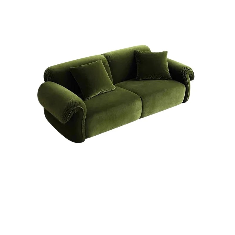canapé vert olive moderne tissu uni bois coussins décoratifs sectionnel français minimaliste