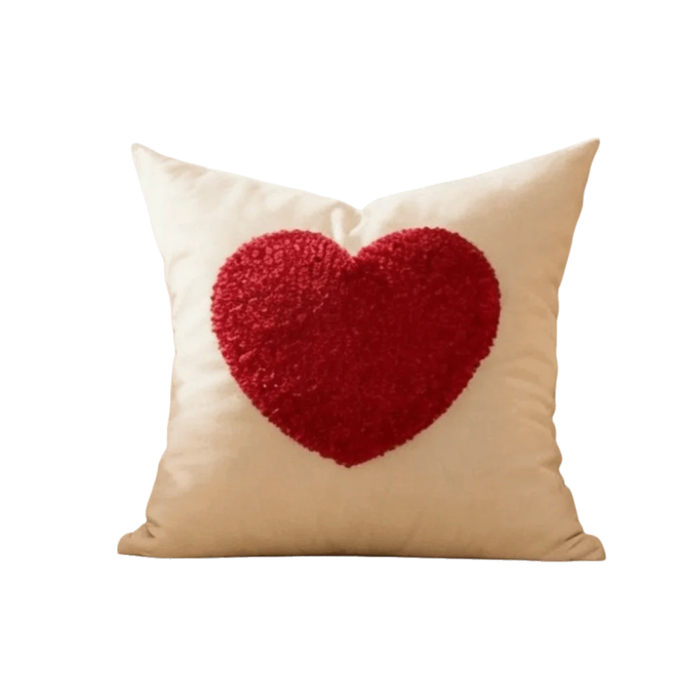 taies d'oreiller coeurs relief blancs lit polyester coton brodés opaques décoration romantique fixations coussins