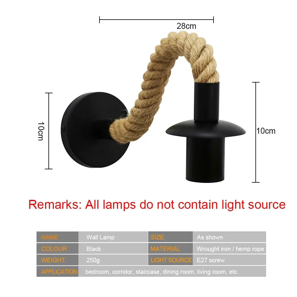 lampe murale industrielle corde tressée noir beige éclairage quotidien chambre salon entrée étude