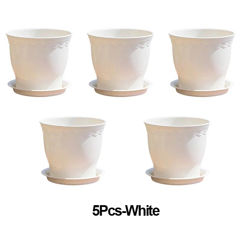 pots fleurs résine moderne blanc gris soucoupes arrosoir décoration intérieure plantes vertes