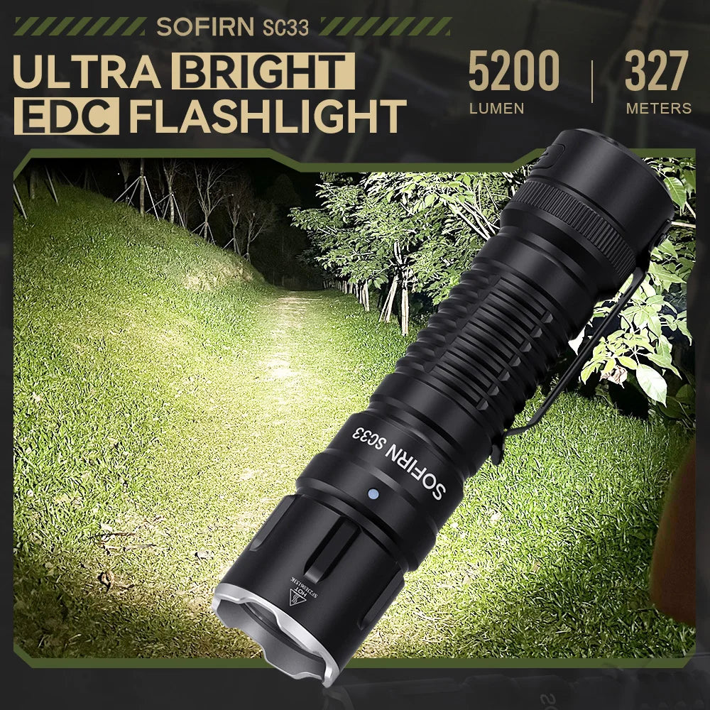 lampe torche rechargeable led xhp70.3 hi 5300k recherche camping extérieure gradation continue rings clip