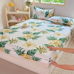 draps housses fleurs tropicales moderne blanc vert jaune pièces lit 120cm 150cm 180cm 200cm
