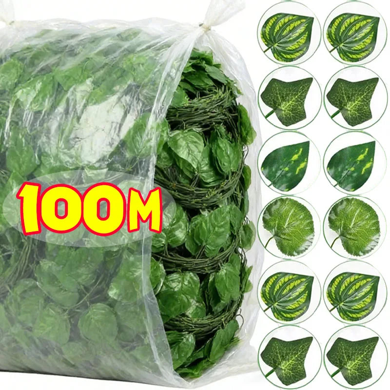 guirlande feuilles lierre artificielles vertes décoration végétale plante grimpante extérieur maison jardin