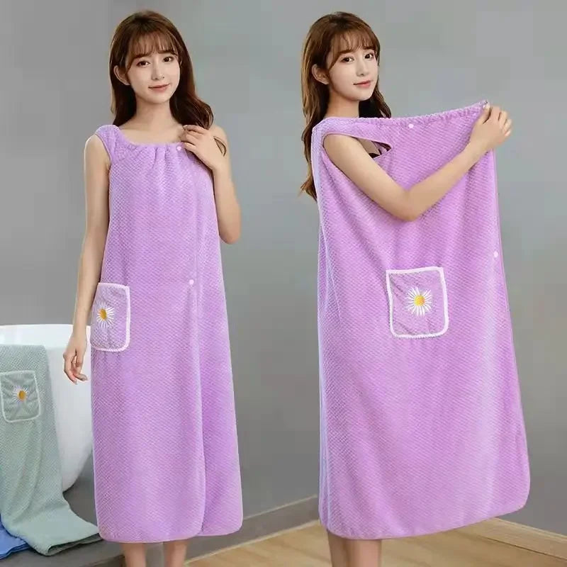 serviette bain femme polyester coton rapide absorbant rose vert violet bleu motifs fleurs poche