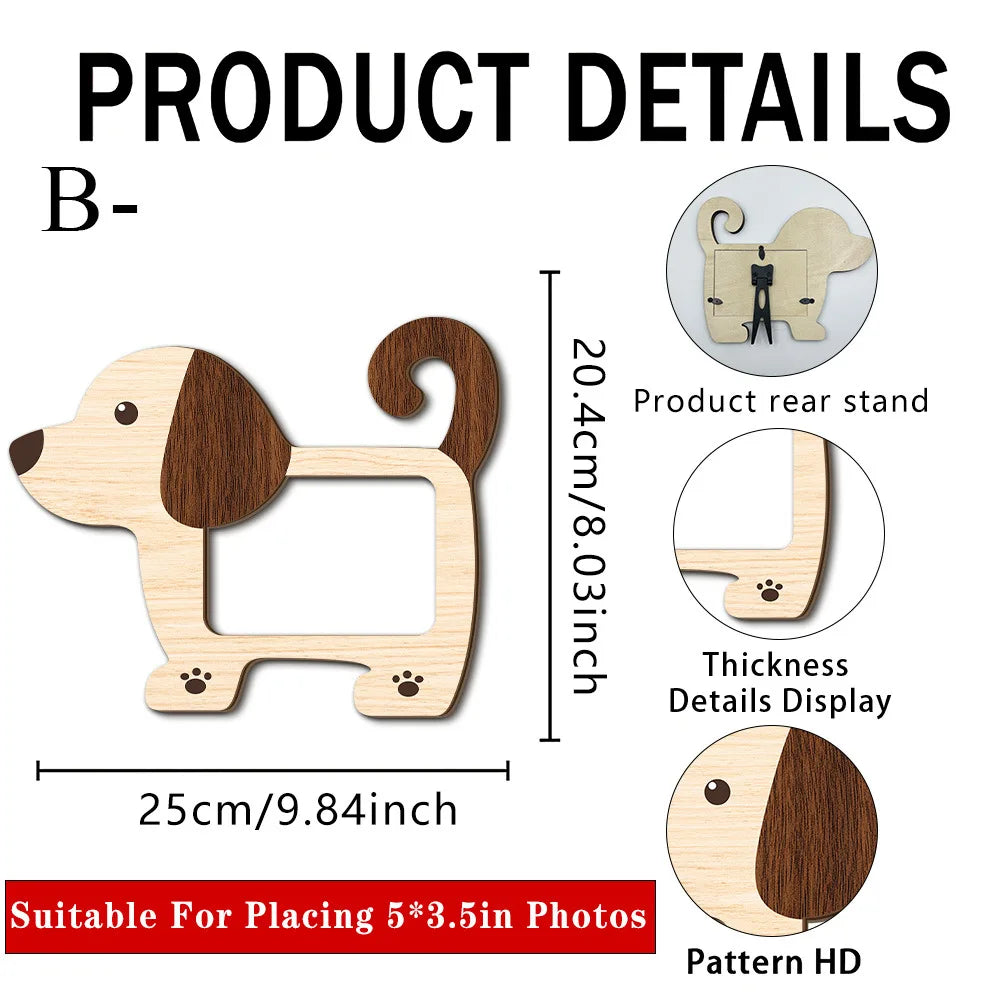 cadre photo bois moderne chat chien blanc brun moderne animalier decoration