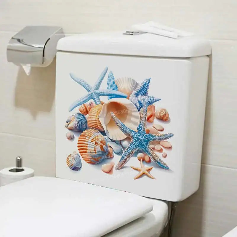 autocollant mural decoratif coquillages etetoilesmer bleuorange beige blanc adhésif salon refrigérateur