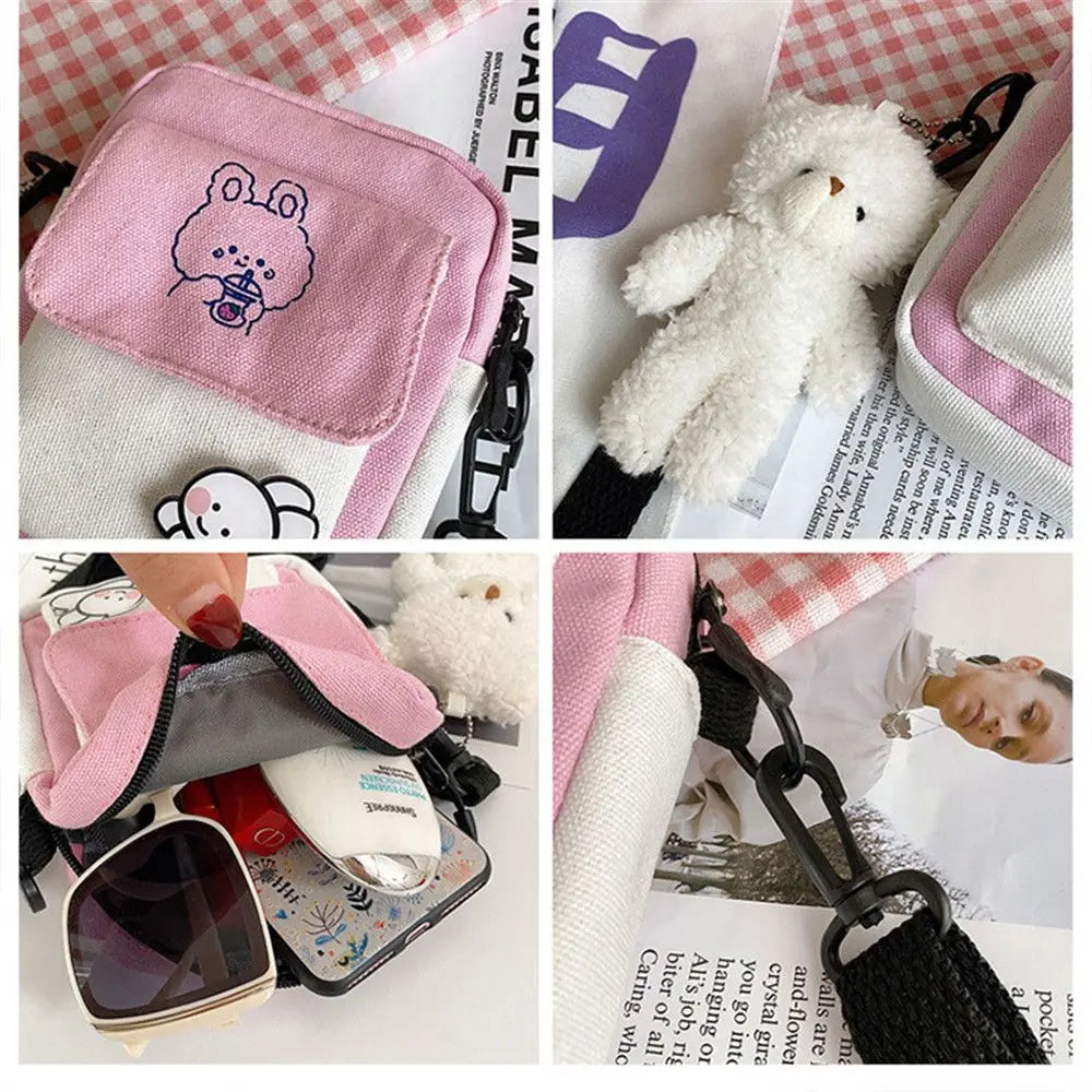 sac bandoulière patchwork imprimé animaux mignons noir bleu rose vert moderne polyvalent broderie toile