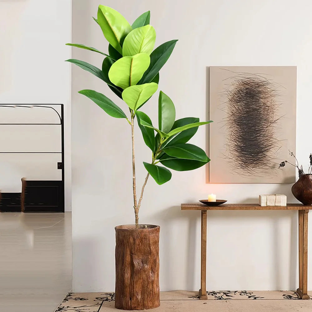 plante artificielle ficus arbuste feuilles magnolias vertes décoration intérieure extérieure pot bois tronc d'arbre