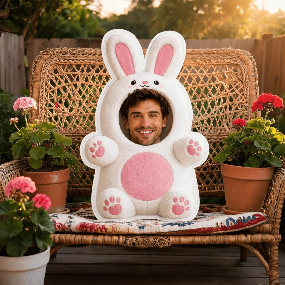 coussin personnalisable forme lapin blanc rose oreilles roses pattes roses sourire mignon moderne amovible