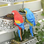 décoration extérieure oiseau perruche perroquet résine plumes bleu vert rouge tropical fixations