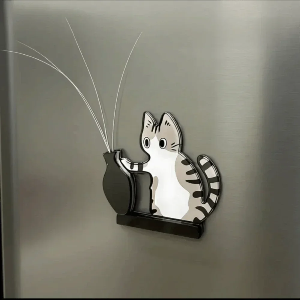 aimants réfrigérateur chat moustaches dessin animé vase noir blanc ornement collection autocollant