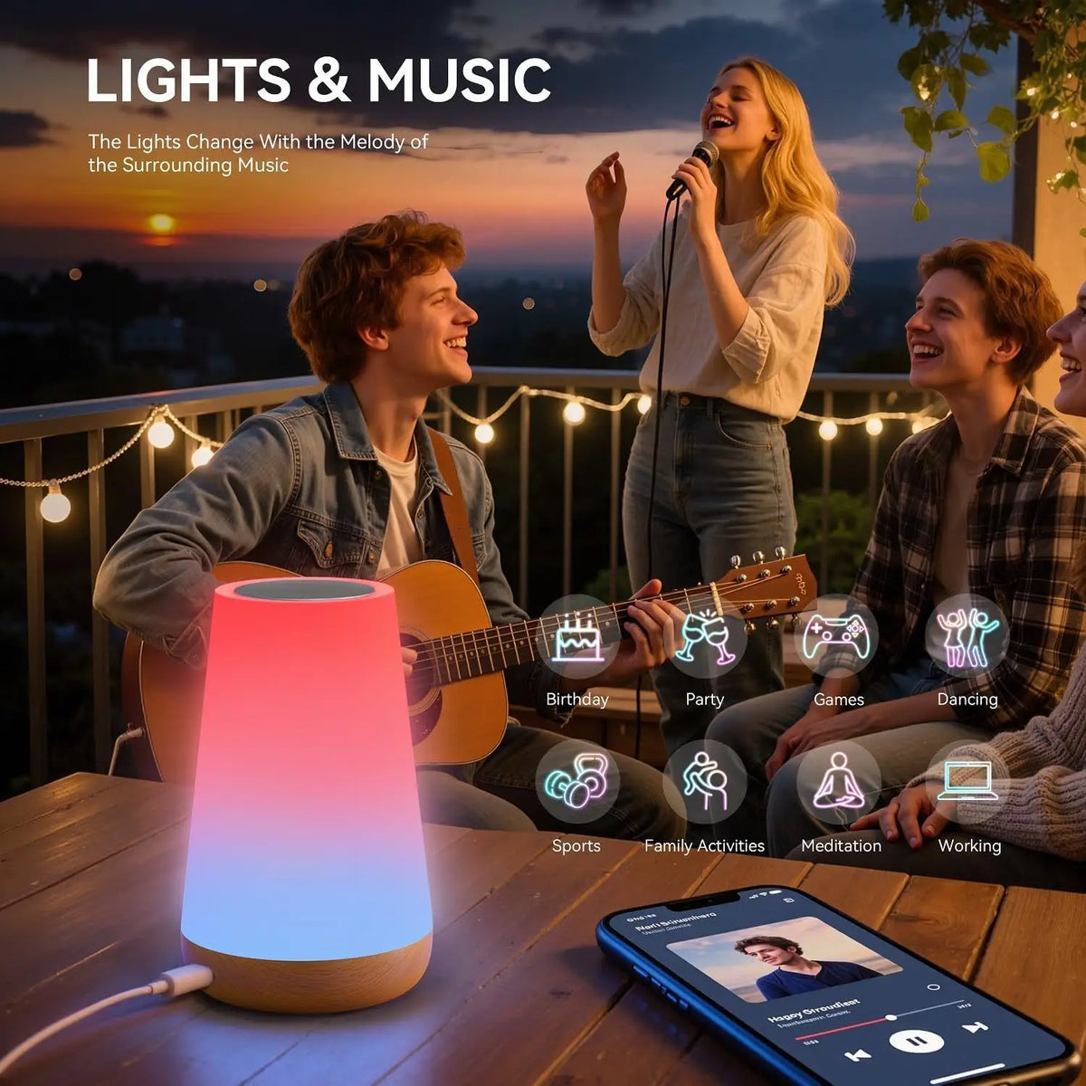 lampe table intelligente rgb wifi rechargeable usb gradient coloré moderne adjustable timing