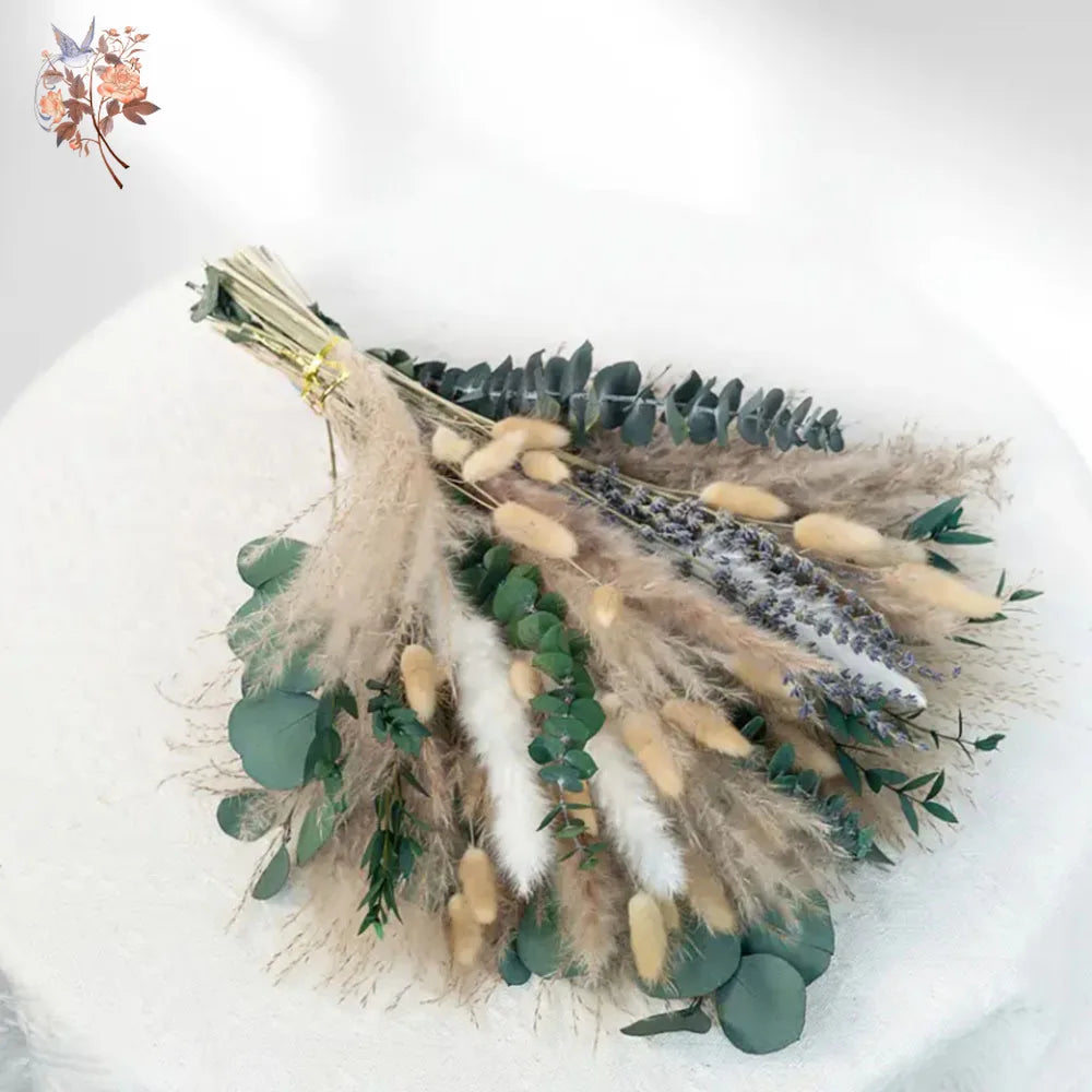 bouquet fleurs séchées herbe pampa feuilles eucalyptus decoration maison anniversaire baby shower fete