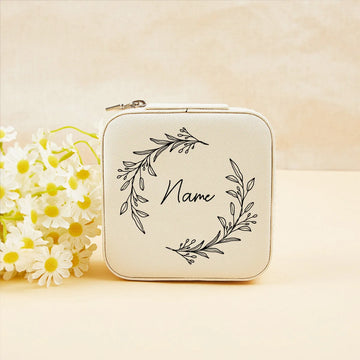 boîte bijoux personnalisation fleurs blanc rose vert moderne élégant zip 10x10cm