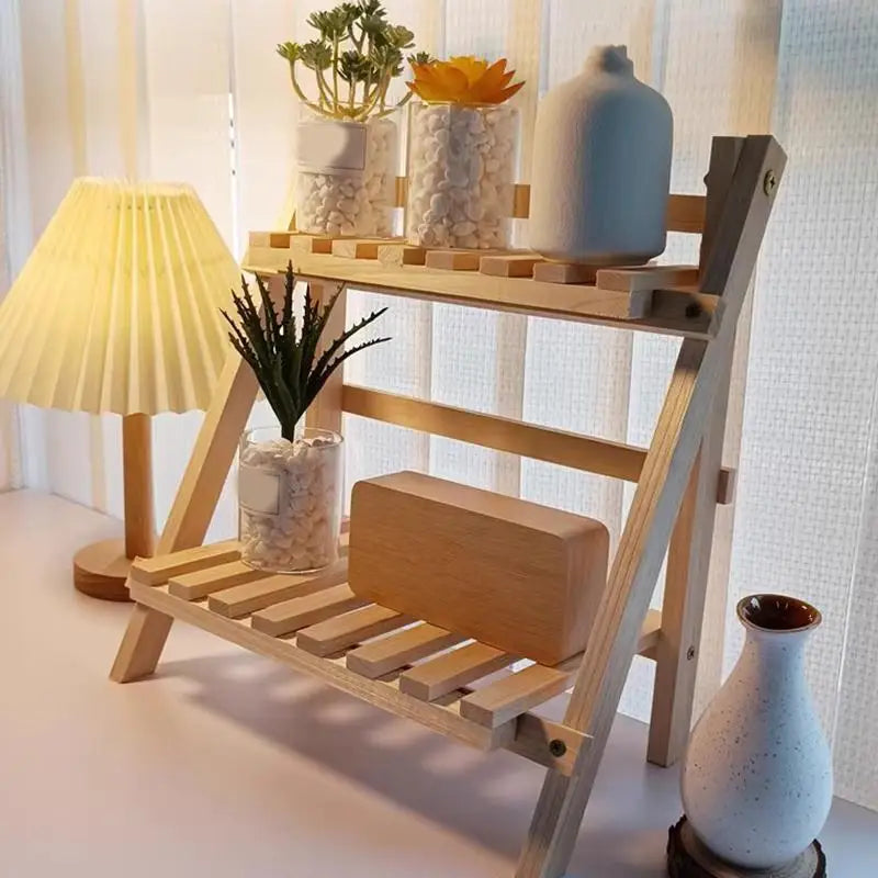 étagère pliante bois naturel horloge calendrier plantes livres moderne minimaliste