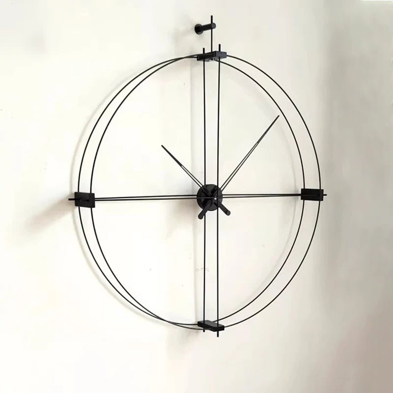 horloge murale moderne minimaliste double face métal noir aiguille quartz silent living room