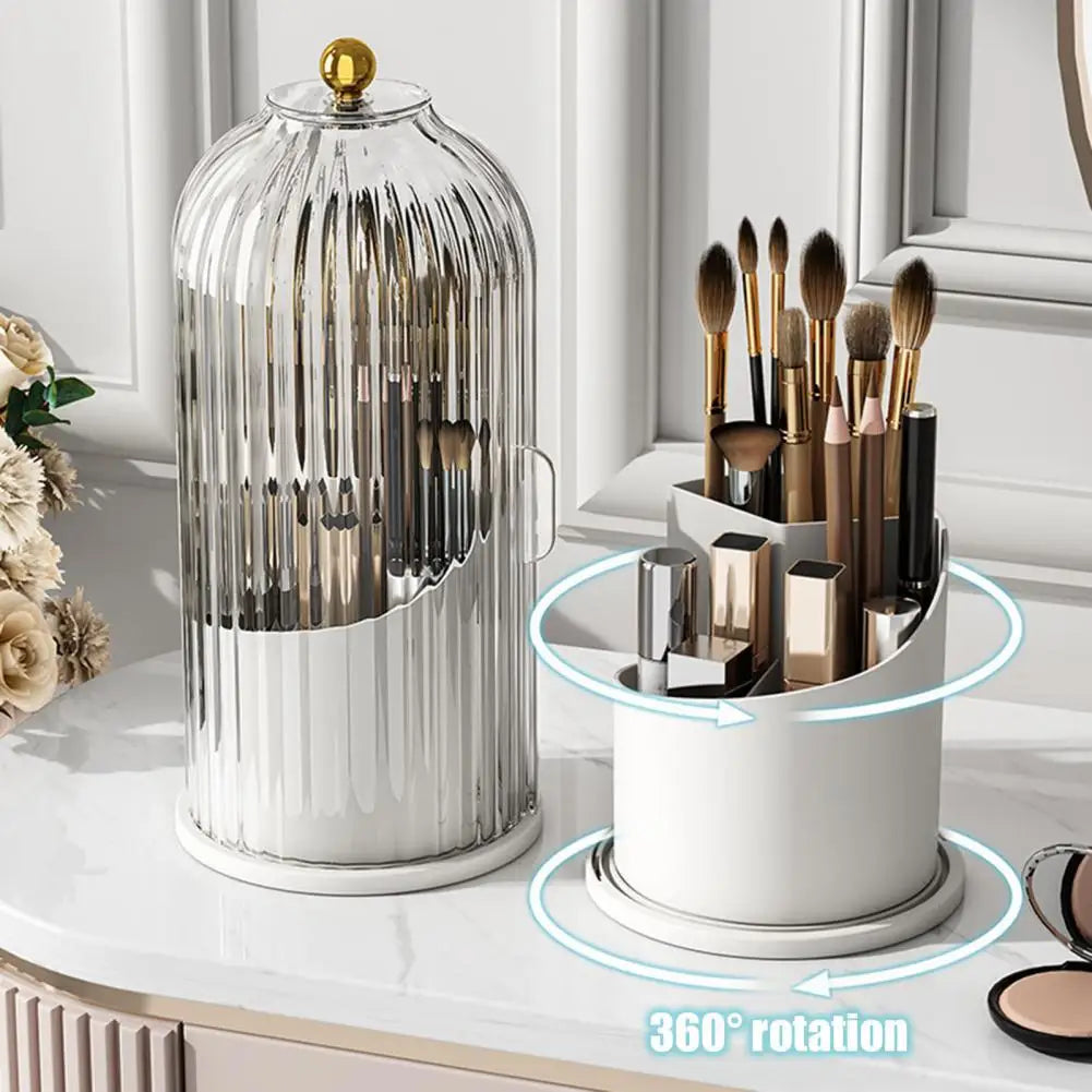 rangement pinceaux cosmétiques porte pinceaux rotatif transparent moderne élégant boîte maquillage blanc gris fumé