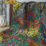 tissu polyester semi transparent motifs abstraits couleurs vives écharpe tissu brocart vert foncé rouge