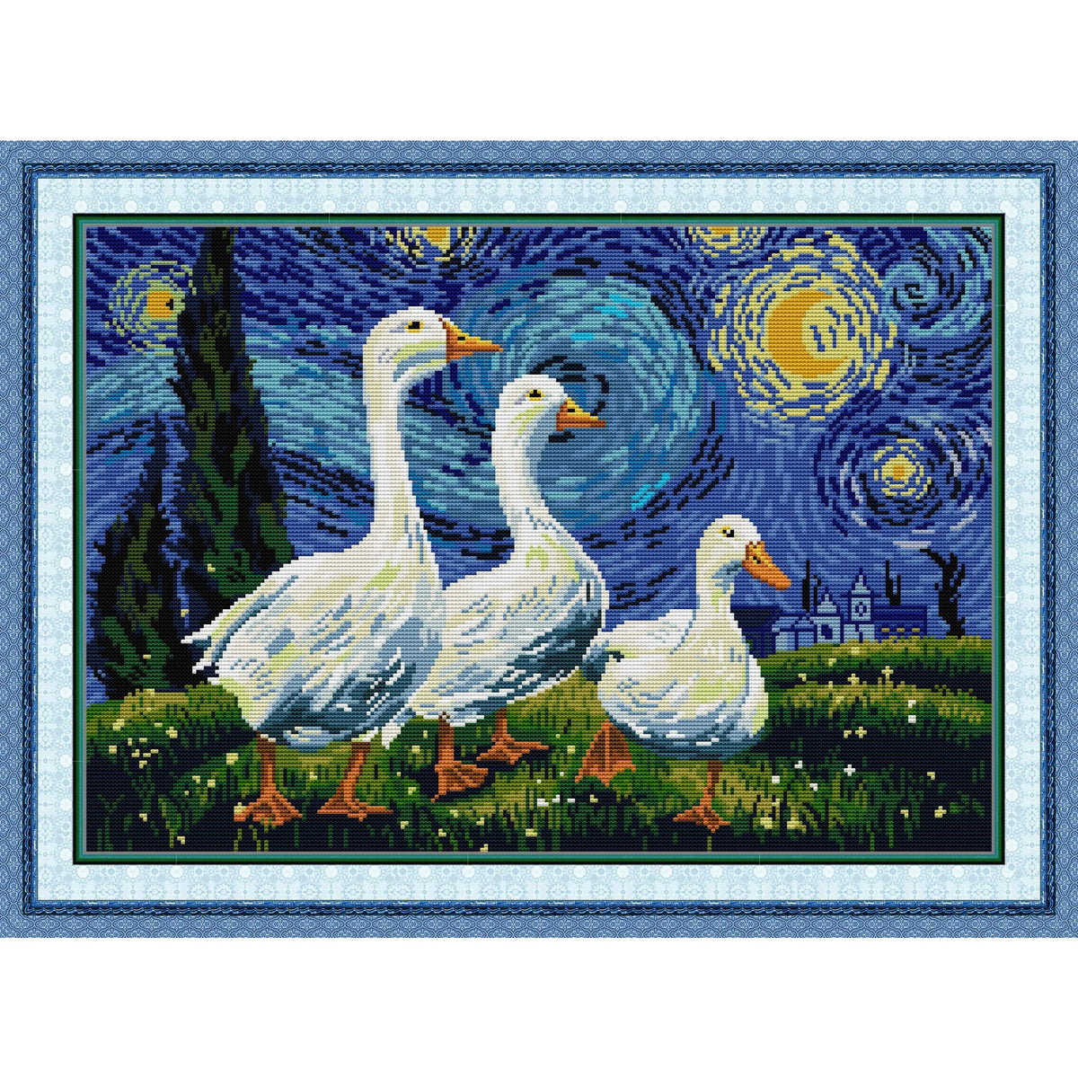 Kit broderie animaux paysage nocturne canards toile coton peinture 11ct 14ct impressionnée aiguilles