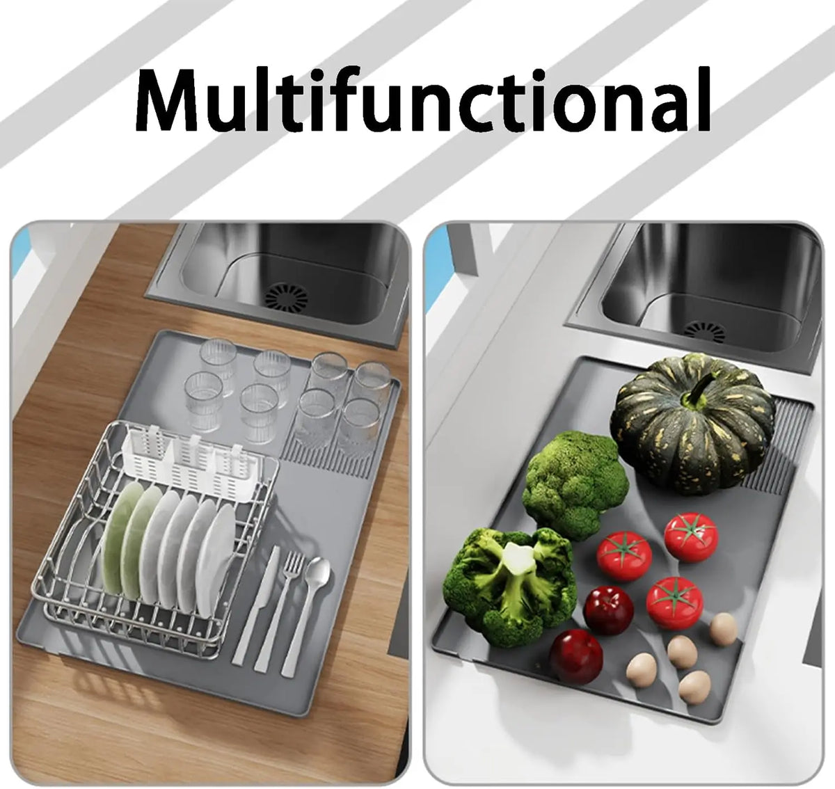 tapis cuisine silicone moderne noir 60x40cm 25x20cm antidérapant sans gâchis