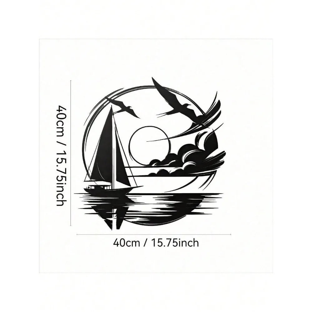décoration murale art marin bateau voile oiseaux vague soleil noir moderne