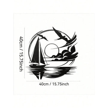 décoration murale art marin bateau voile oiseaux vague soleil noir moderne