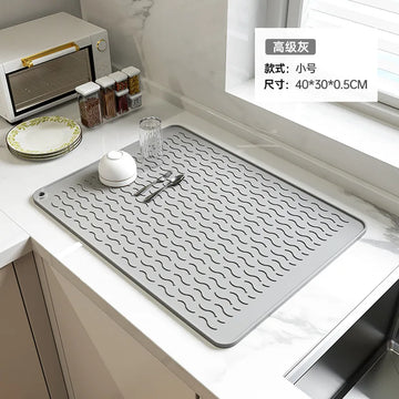 tapis protection table silicone moderne rayures ondulées gris clair blanc