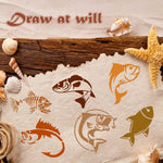 stencils poissons bleu blanc marron orange poissons stylisés motifs simples décoration artisanat meubles modernes