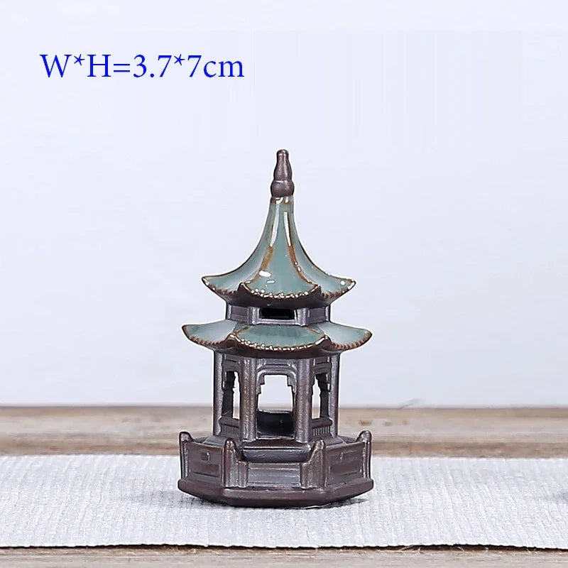 décorations intérieures pagode miniature céramique marron noir feng shui traditionnel oriental architectural details