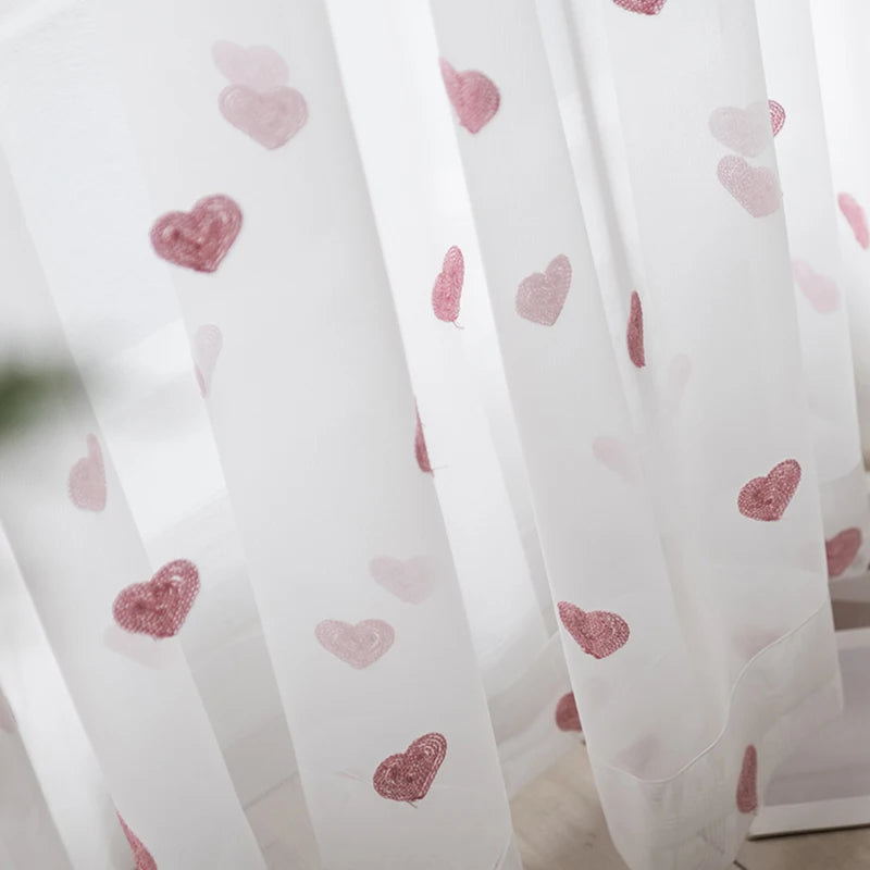rideau moderne cœur imprimé tulle transparent chambre salon polyester coton
