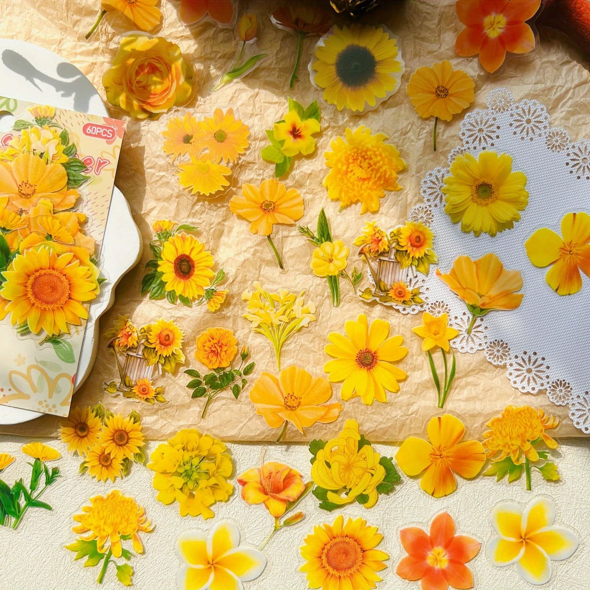 stickers fleurs pivoines marguerites roses jaunes violettes blanches adhésifs naturels planificateur scrapbooking journal création