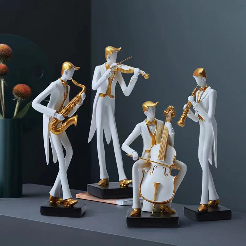 statues musiciens résine blanc doré moderne minimaliste saxophone violoncelle décoration