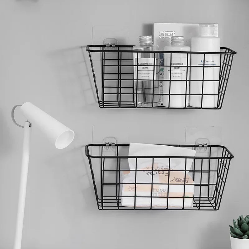 panier métallique noir grille minimaliste clips rangement cuisine chambre