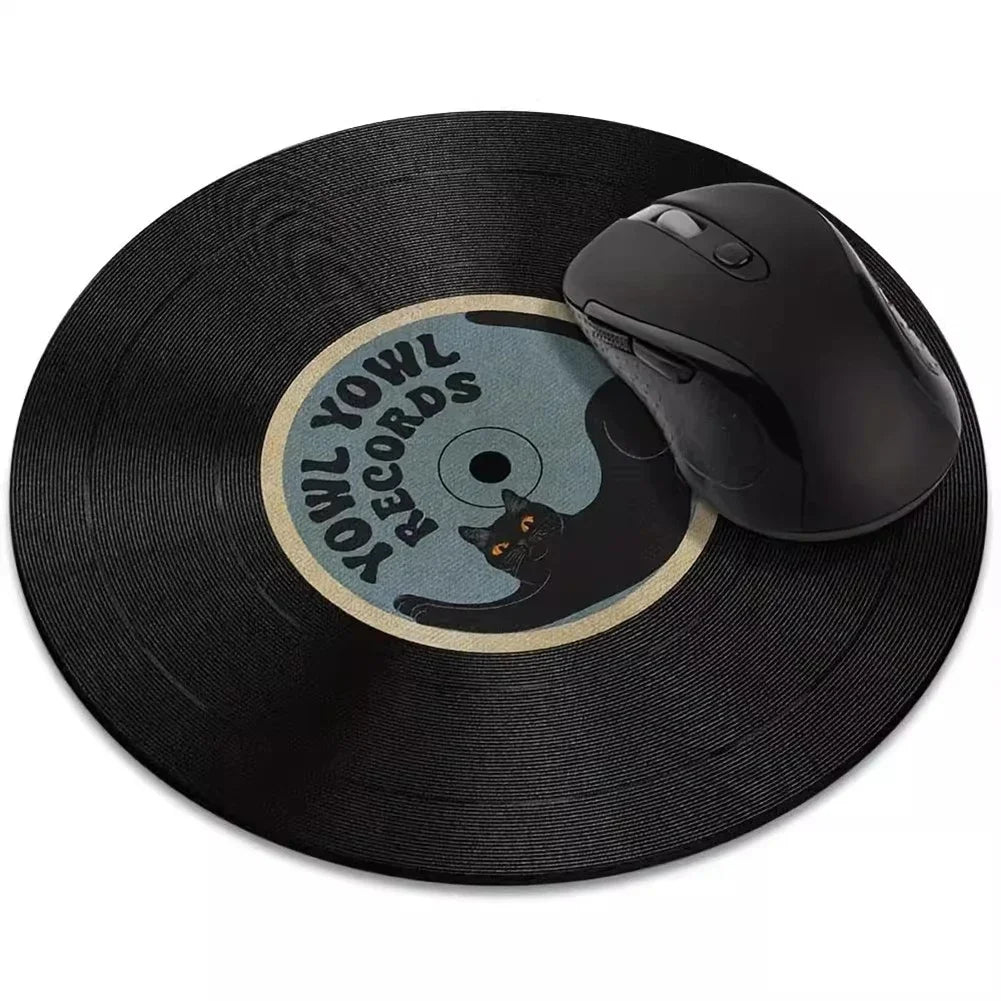 tapis souris noir chat vintage yowl yowl records vinyle antidérapant jeu 30cm 20cm