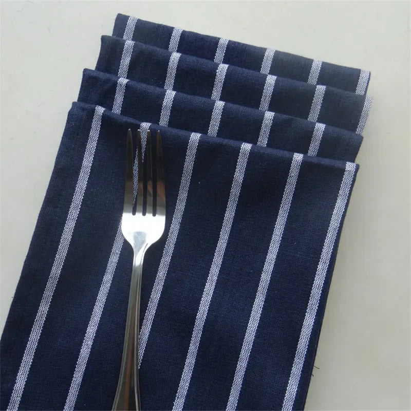 serviettes table coton bleu marine rayées classiques absorption rapide dimension 40x60cm