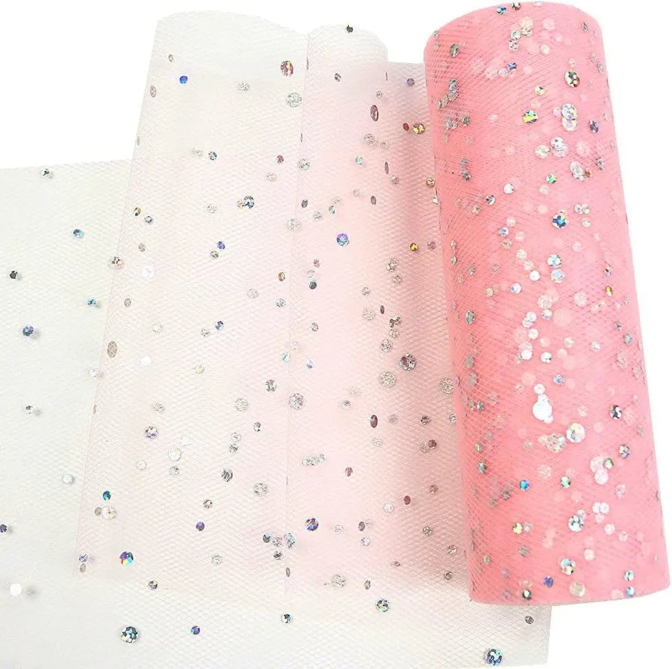 ruban tulle paillettes blanc jaune bleu rose violet rouge vert décoratif 25 yards 15cm
