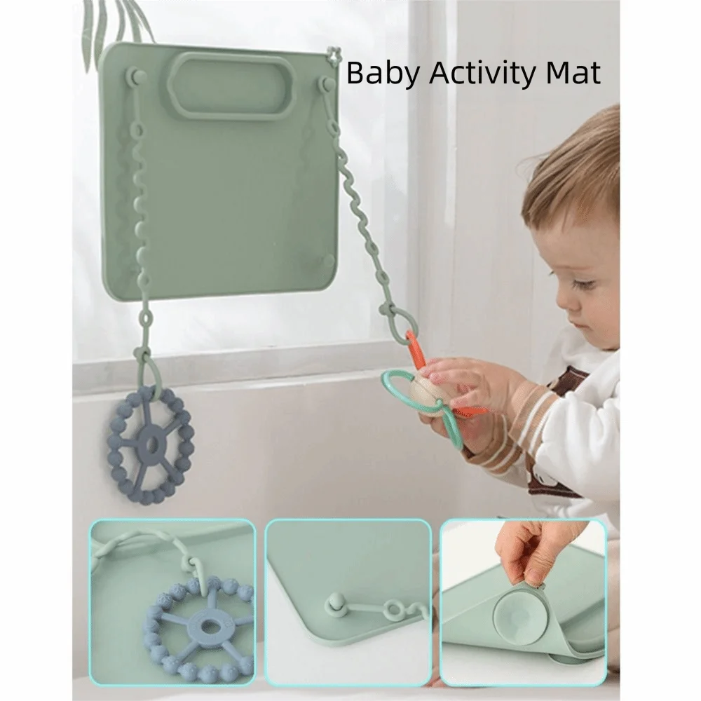 tapis d'activité bébé silicone anti dérapant ventouses jouets compartiments moderne minimaliste