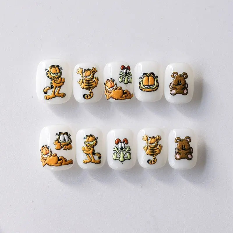 autocollants ongles garfield dessins animés orange blanc vert marron noir adhésifs cartoonaufs ongles DIY