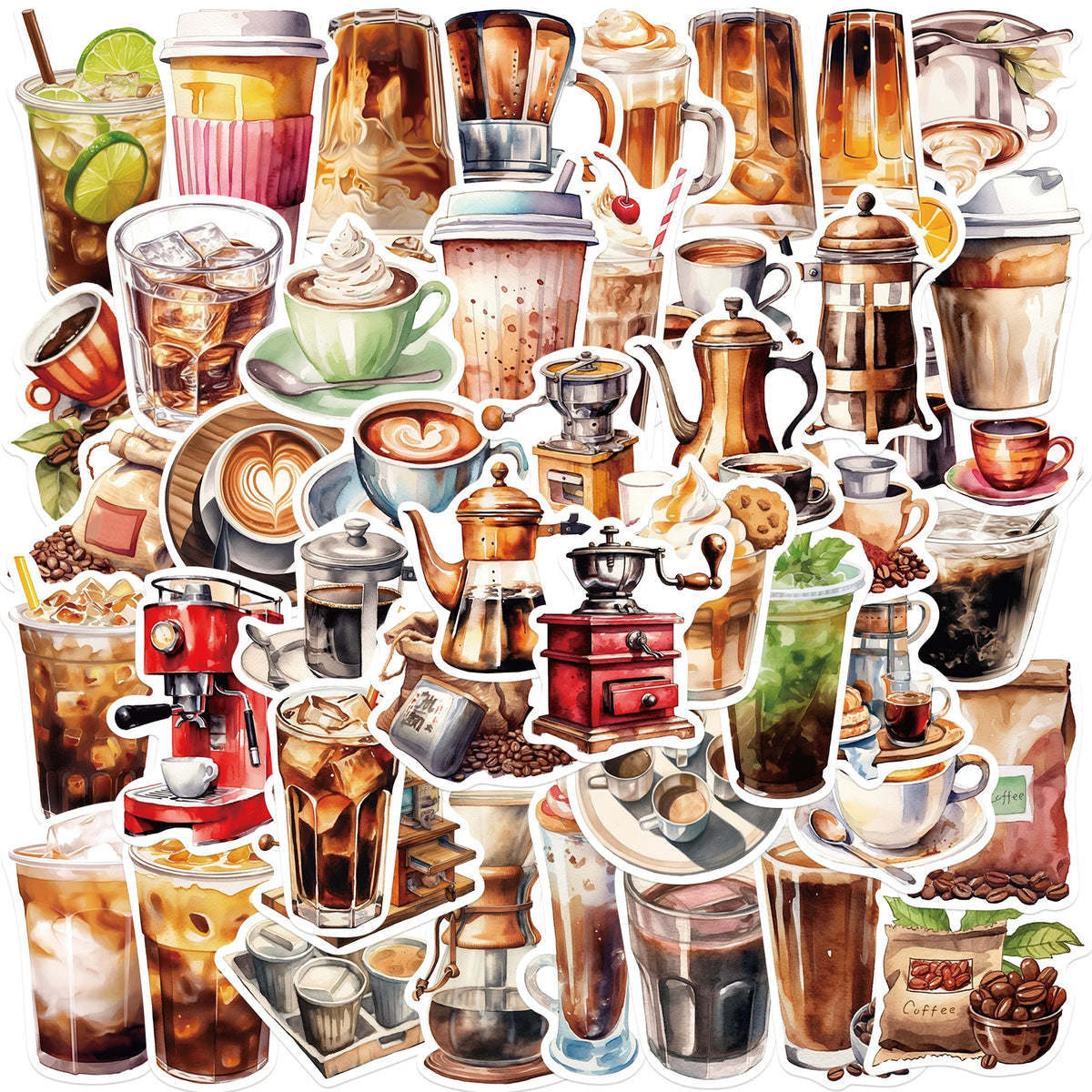 autocollants tasses boissons machines grains vinyle adhésif étanche multicolore illustré portable luggage