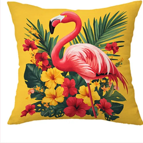 taies d'oreiller moderne imprimé flamants roses fleurs tropicales polyester respectueux environnement 40x40cm 45x45cm 50x50cm