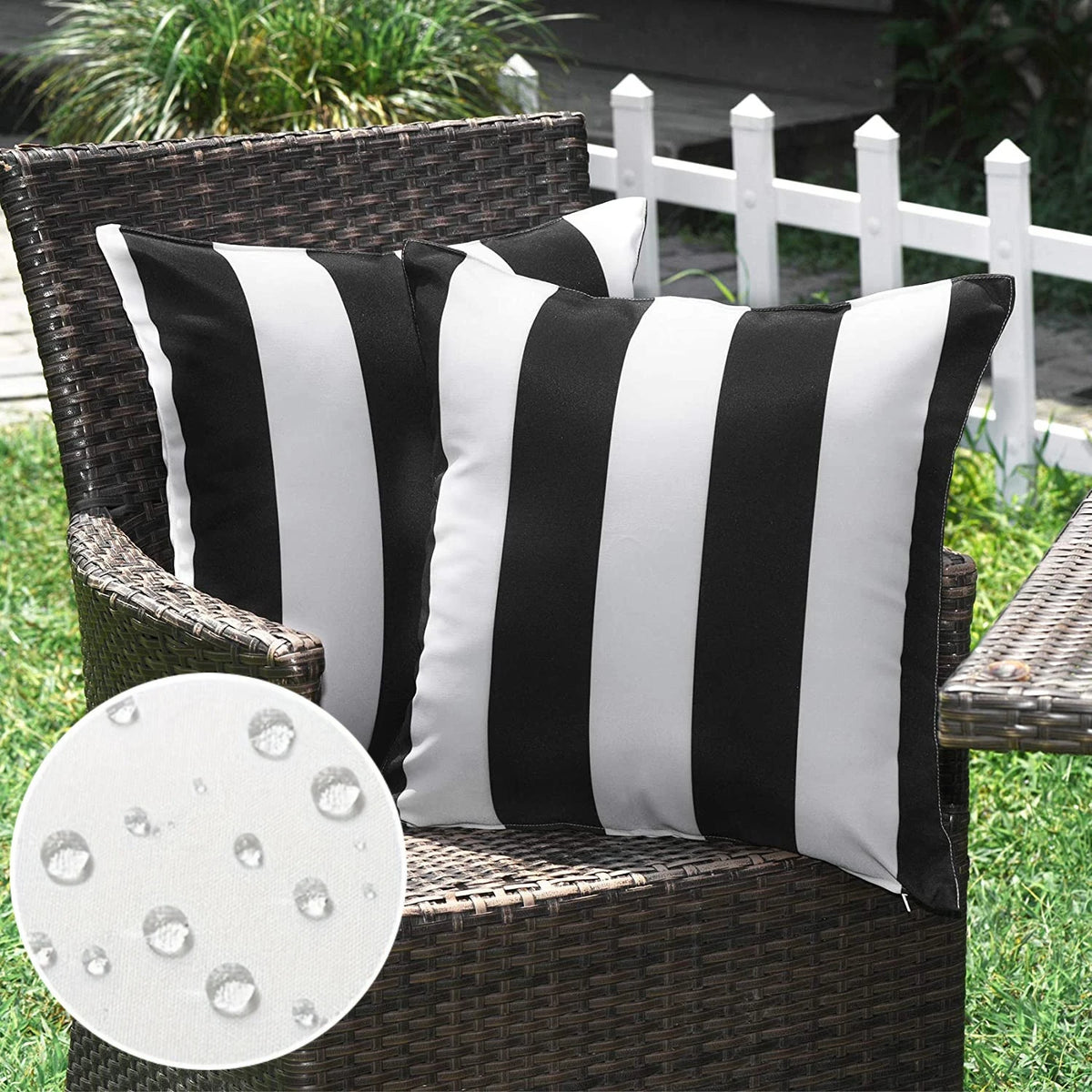 housse coussin extérieure imperméable polyester moderne motif rayé noir blanc 30x50cm 45x45cm