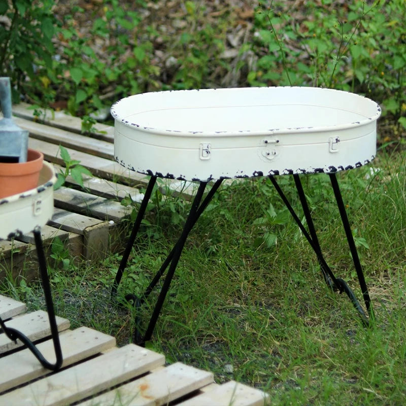 support plantes rustique vintage fer blanc jardin extérieur deux pièces