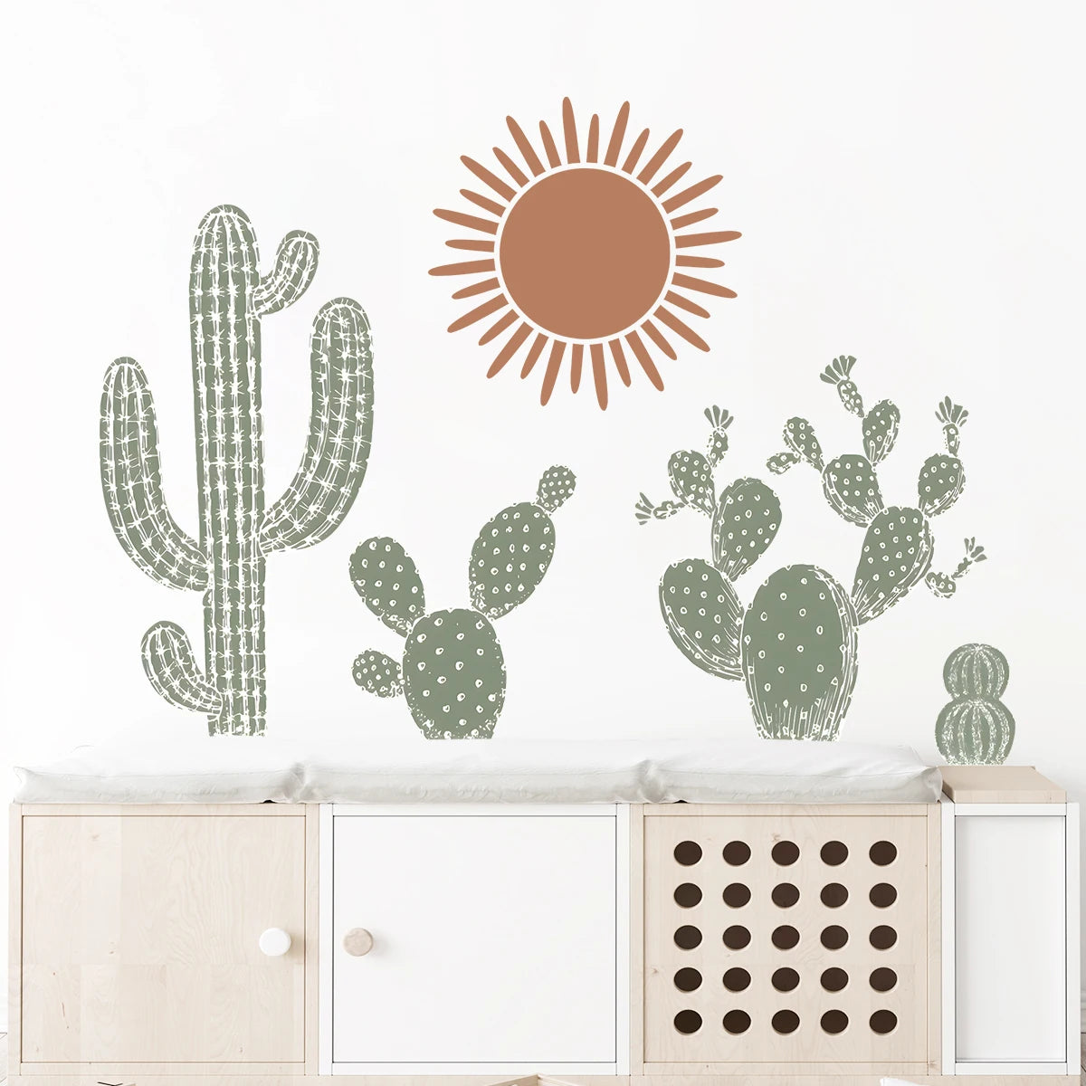 décoration murale stickers cactus bohémiens soleil texturé enfants chambre salon