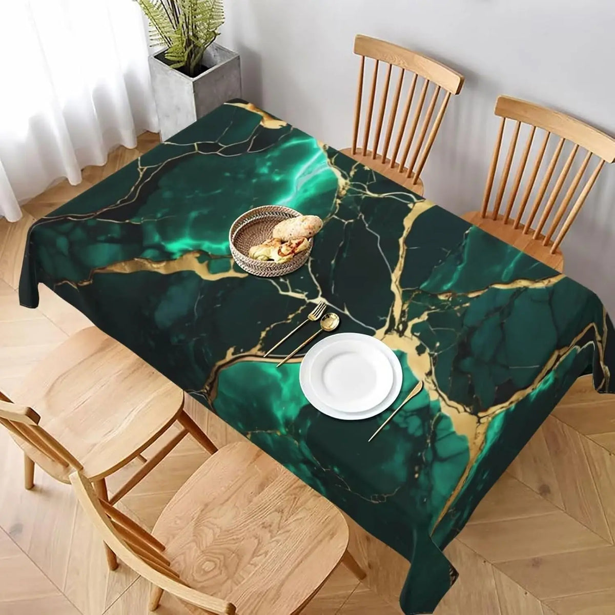 nappe marbre vert foncé doré moderne réutilisable polyestère table manger rectangle chez soi élégante
